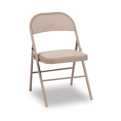 Steel Folding Chair, Padded Vinyl Seat, Supports Up to 300 lb, Tan, 4/Carton1