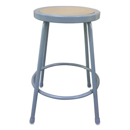 Industrial Metal Shop Stool, Backless, Supports Up to 300 lb, 24" Seat Height, Brown Seat, Gray Base1