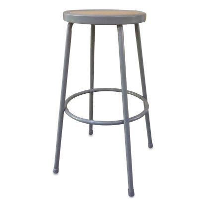 Industrial Metal Shop Stool, Backless, Supports Up to 300 lb, 30" Seat Height, Brown Seat, Gray Base1
