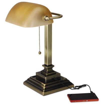Traditional Banker's Lamp with USB, 10"w x 10"d x 15"h, Antique Brass1