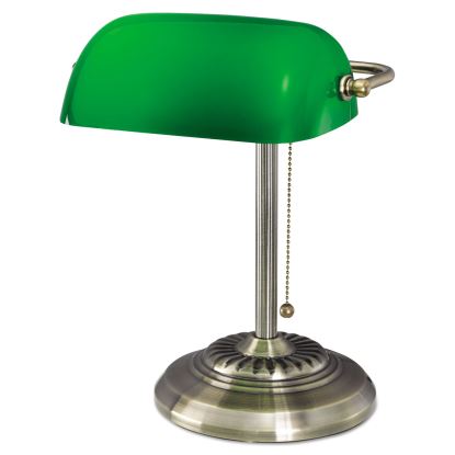 Traditional Banker's Lamp, Green Glass Shade, 10.5"w x 11"d x 13"h, Antique Brass1