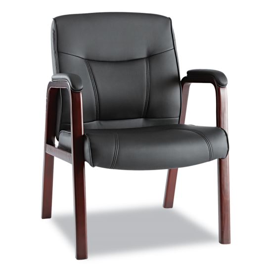 Alera Madaris Series Bonded Leather Guest Chair, Wood Trim Legs, 25.39" x 25.98" x 35.62", Black Seat/Back, Mahogany Base1