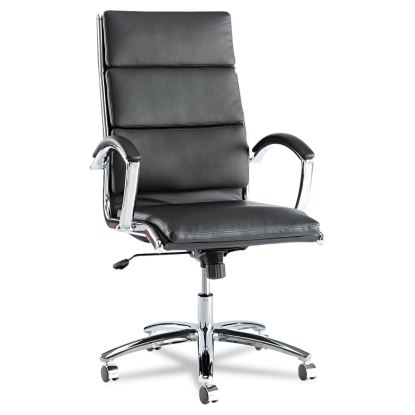 Alera Neratoli High-Back Slim Profile Chair, Faux Leather, 275 lb Cap, 17.32" to 21.25" Seat Height, Black Seat/Back, Chrome1