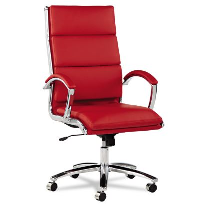 Alera Neratoli High-Back Slim Profile Chair, Faux Leather, Up to 275 lb, 17.32" to 21.25" Seat Height, Red Seat/Back, Chrome1