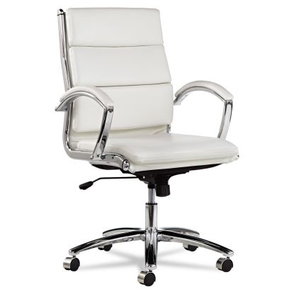 Alera Neratoli Mid-Back Slim Profile Chair, Faux Leather, Up to 275 lb, 18.3" to 21.85" Seat Height, White Seat/Back, Chrome1