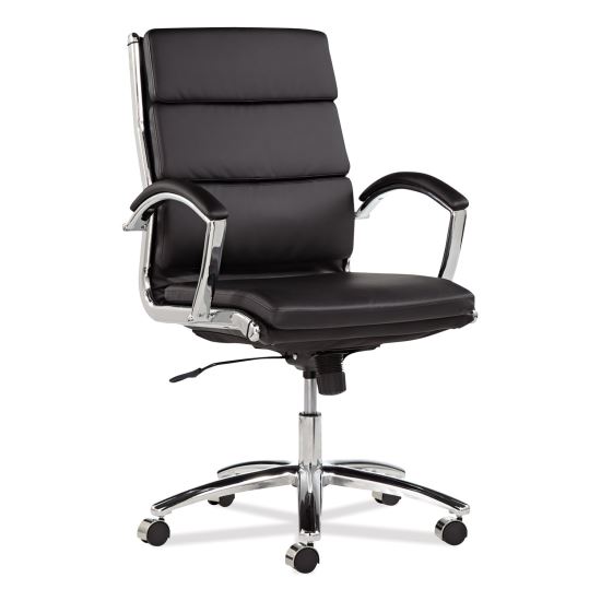 Alera Neratoli Mid-Back Slim Profile Chair, Faux Leather, Supports Up to 275 lb, Black Seat/Back, Chrome Base1