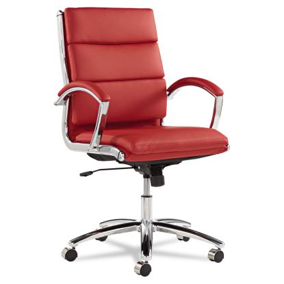 Alera Neratoli Mid-Back Slim Profile Chair, Faux Leather, Supports Up to 275 lb, Red Seat/Back, Chrome Base1