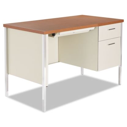 Single Pedestal Steel Desk, 45.25" x 24" x 29.5", Cherry/Putty1