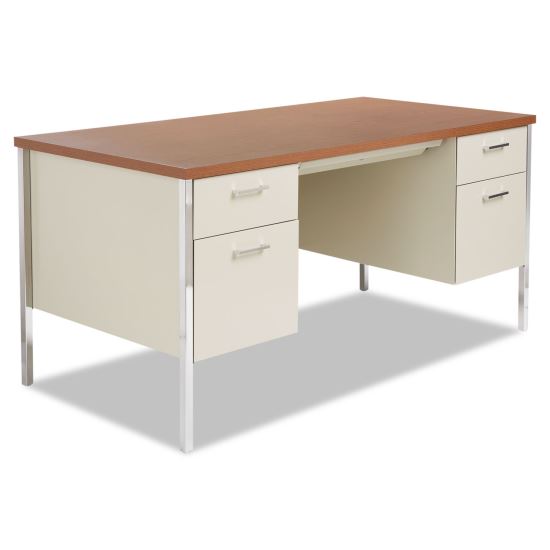 Double Pedestal Steel Desk, 60" x 30" x 29.5", Cherry/Putty1