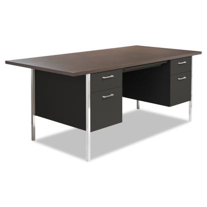 Double Pedestal Steel Desk, 72" x 36" x 29.5", Mocha/Black1