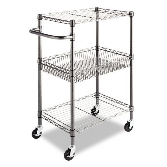 Three-Tier Wire Cart with Basket, 28w x 16d x 39h, Black Anthracite1