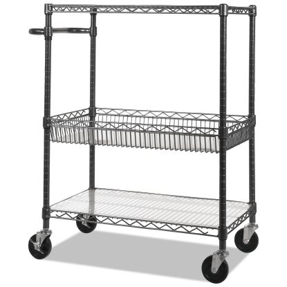 Three-Tier Wire Cart with Basket, 34w x 18d x 40h, Black Anthracite1