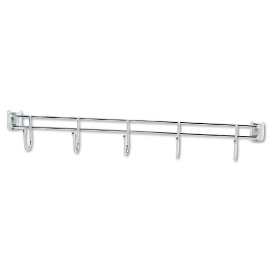 Hook Bars For Wire Shelving, Five Hooks, 24" Deep, Silver, 2 Bars/Pack1