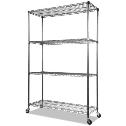 NSF Certified 4-Shelf Wire Shelving Kit with Casters, 48w x 18d x 72h, Black Anthracite1