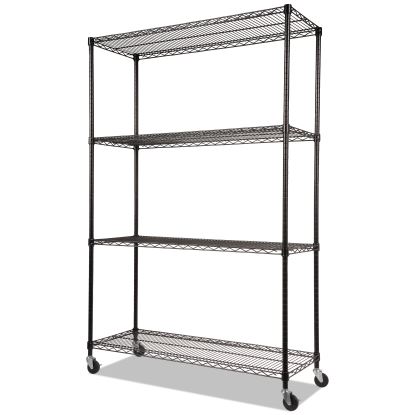 NSF Certified 4-Shelf Wire Shelving Kit with Casters, 48w x 18d x 72h, Black1