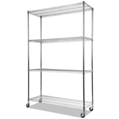 NSF Certified 4-Shelf Wire Shelving Kit with Casters, 48w x 18d x 72h, Silver1