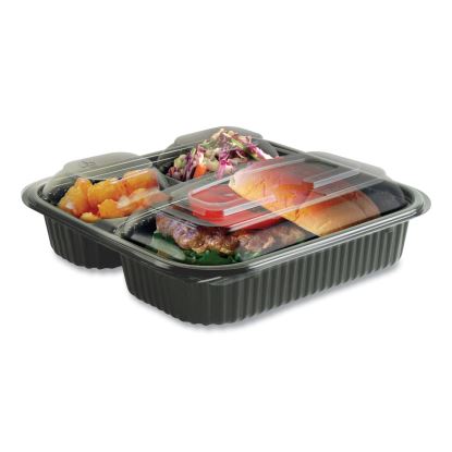 Culinary Squares 2-Piece/3-Compartment Microwavable Container, 21 oz/6 oz/6 oz, 8.46 x 8.46 x 2.5, Clear/Black, 150/Carton1