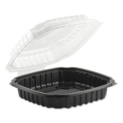 Culinary Basics Microwavable Container, 46.5 oz, 10.5 x 9.5 x 2.5, Clear/Black, 100/Carton1