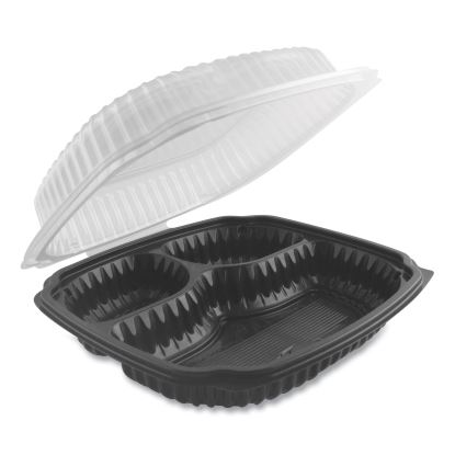 Culinary Lites Microwavable 3-Compartment Container, 26 oz/7 oz/7 oz, 10.56 x 9.98 x 3.19, Clear/Black, 100/Carton1