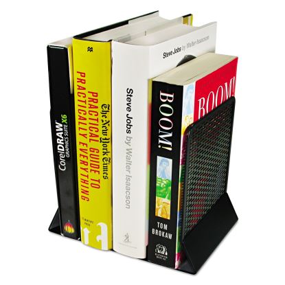 Urban Collection Punched Metal Bookends, Nonskid, 5.5 x 6.5 x 6.5, Perforated Steel, Black, 1 Pair1