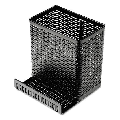 Urban Collection Punched Metal Pencil Cup/Cell Phone Stand, Perforated Steel, 3.5 x 3.5, Black1