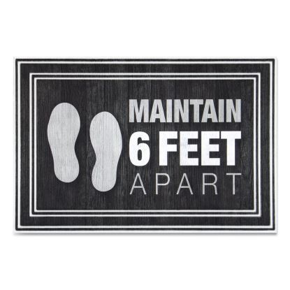 Message Floor Mats, 24 x 36, Charcoal, "Maintain 6 Feet Apart"1