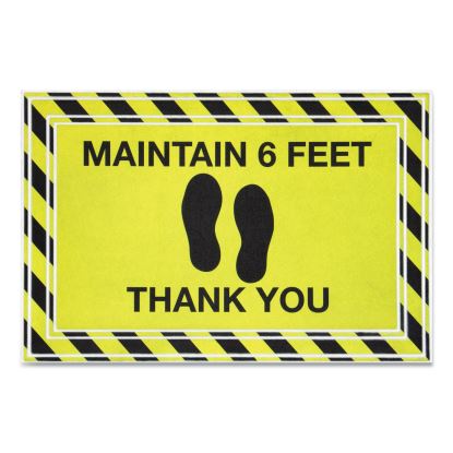 Message Floor Mats, 24 x 36, Black/Yellow, "Maintain 6 Feet Thank You"1