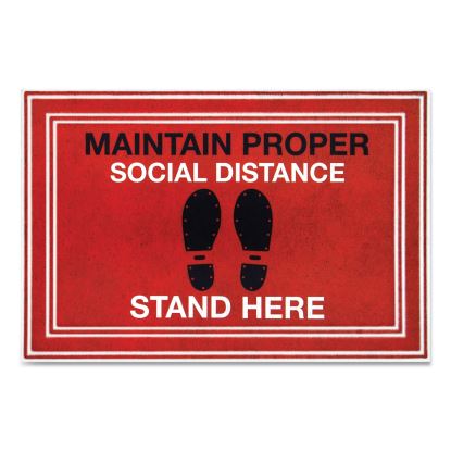 Message Floor Mats, 24 x 36, Red/Black, "Maintain Social Distance Stand Here"1