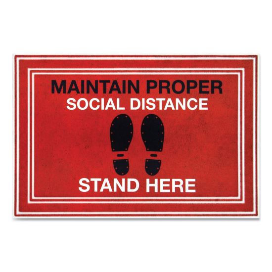 Message Floor Mats, 24 x 36, Red/Black, "Maintain Social Distance Stand Here"1