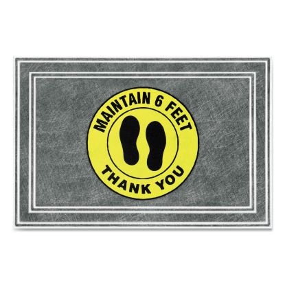 Message Floor Mats, 24 x 36, Charcoal/Yellow, "Maintain 6 Feet Thank You"1