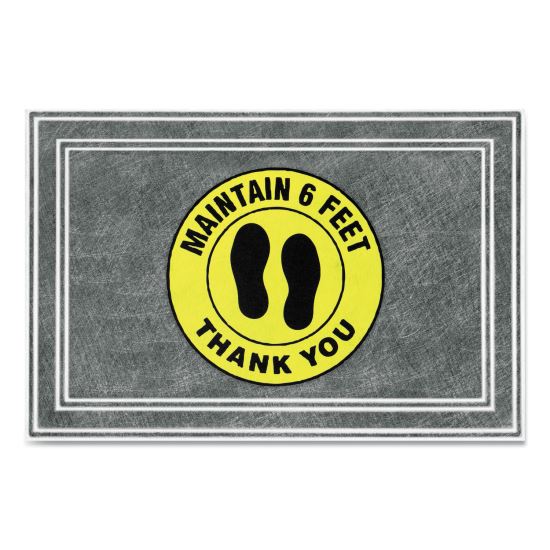 Message Floor Mats, 24 x 36, Charcoal/Yellow, "Maintain 6 Feet Thank You"1