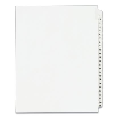 Preprinted Legal Exhibit Side Tab Index Dividers, Avery Style, 25-Tab, 1 to 25, 11 x 8.5, White, 1 Set, (1330)1