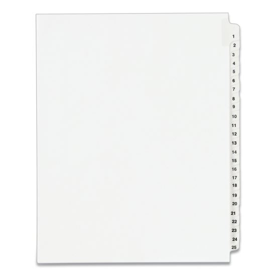 Preprinted Legal Exhibit Side Tab Index Dividers, Avery Style, 25-Tab, 1 to 25, 11 x 8.5, White, 1 Set, (1330)1