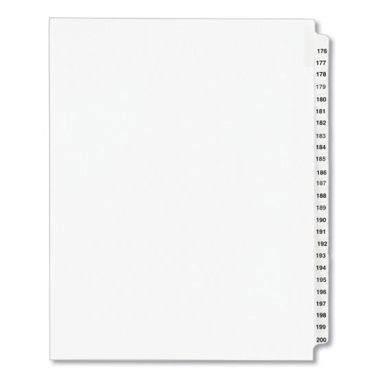 Preprinted Legal Exhibit Side Tab Index Dividers, Avery Style, 25-Tab, 176 to 200, 11 x 8.5, White, 1 Set, (1337)1