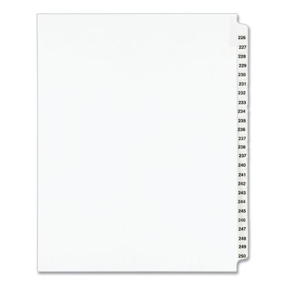 Preprinted Legal Exhibit Side Tab Index Dividers, Avery Style, 25-Tab, 226 to 250, 11 x 8.5, White, 1 Set, (1339)1