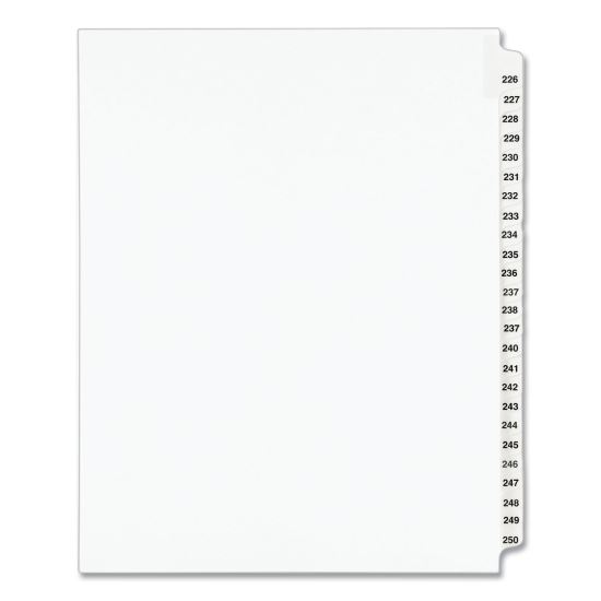 Preprinted Legal Exhibit Side Tab Index Dividers, Avery Style, 25-Tab, 226 to 250, 11 x 8.5, White, 1 Set, (1339)1