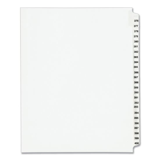 Preprinted Legal Exhibit Side Tab Index Dividers, Avery Style, 25-Tab, 376 to 400, 11 x 8.5, White, 1 Set, (1345)1