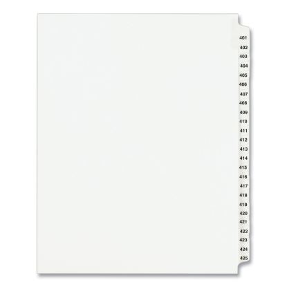 Preprinted Legal Exhibit Side Tab Index Dividers, Avery Style, 25-Tab, 401 to 425, 11 x 8.5, White, 1 Set, (1346)1