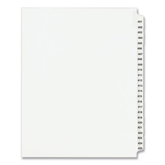 Preprinted Legal Exhibit Side Tab Index Dividers, Avery Style, 25-Tab, 401 to 425, 11 x 8.5, White, 1 Set, (1346)1