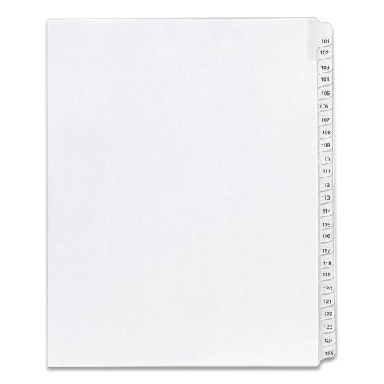 Preprinted Legal Exhibit Side Tab Index Dividers, Allstate Style, 25-Tab, 101 to 125, 11 x 8.5, White, 1 Set, (1705)1