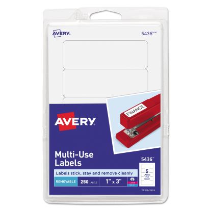 Removable Multi-Use Labels, Inkjet/Laser Printers, 1 x 3, White, 5/Sheet, 50 Sheets/Pack, (5436)1