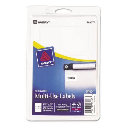 Removable Multi-Use Labels, Inkjet/Laser Printers, 1.5 x 3, White, 3/Sheet, 50 Sheets/Pack, (5440)1