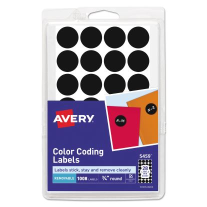 Handwrite Only Self-Adhesive Removable Round Color-Coding Labels, 0.75" dia., Black, 28/Sheet, 36 Sheets/Pack, (5459)1