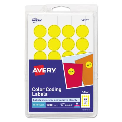 Printable Self-Adhesive Removable Color-Coding Labels, 0.75" dia., Yellow, 24/Sheet, 42 Sheets/Pack, (5462)1
