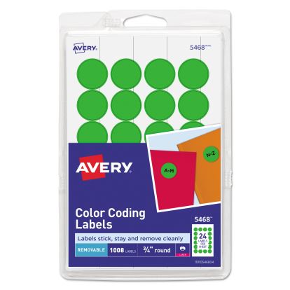 Printable Self-Adhesive Removable Color-Coding Labels, 0.75" dia., Green, 24/Sheet, 42 Sheets/Pack, (5463)1