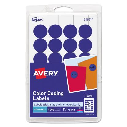 Printable Self-Adhesive Removable Color-Coding Labels, 0.75" dia., Dark Blue, 24/Sheet, 42 Sheets/Pack, (5469)1