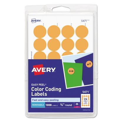 Printable Self-Adhesive Removable Color-Coding Labels, 0.75" dia., Neon Orange, 24/Sheet, 42 Sheets/Pack, (5471)1