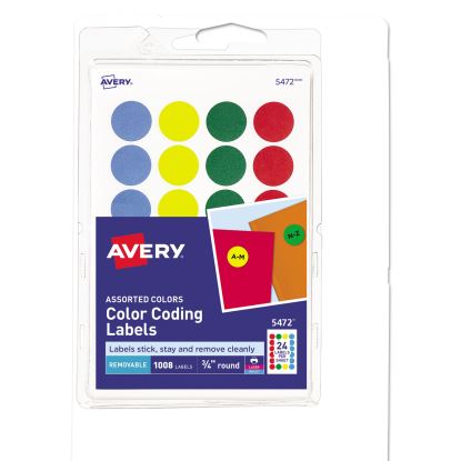 Printable Self-Adhesive Removable Color-Coding Labels, 0.75" dia., Assorted Colors, 24/Sheet, 42 Sheets/Pack, (5472)1