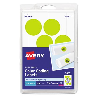Printable Self-Adhesive Removable Color-Coding Labels, 1.25" dia., Neon Yellow, 8/Sheet, 50 Sheets/Pack, (5499)1