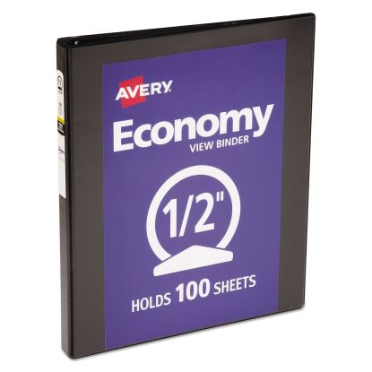 Economy View Binder with Round Rings , 3 Rings, 0.5" Capacity, 11 x 8.5, Black, (5705)1